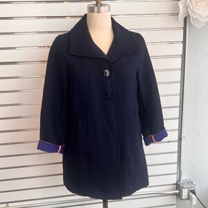Anthropologie Navy Pea Coat - Women’s Purple & Orange Accents - NWT